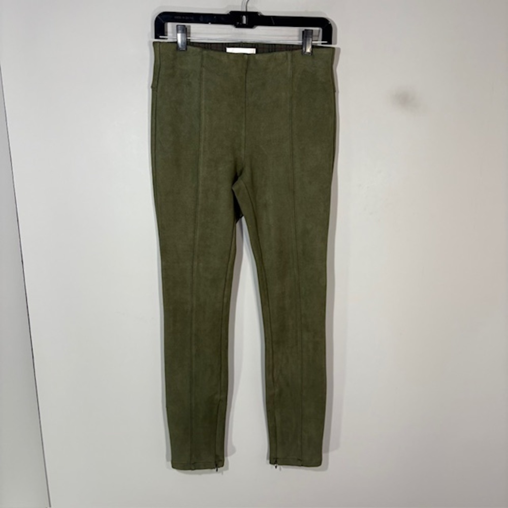 Anthropologie Leggings Womens 27 Green Faux Suede Ankle Zip Pull On Pants